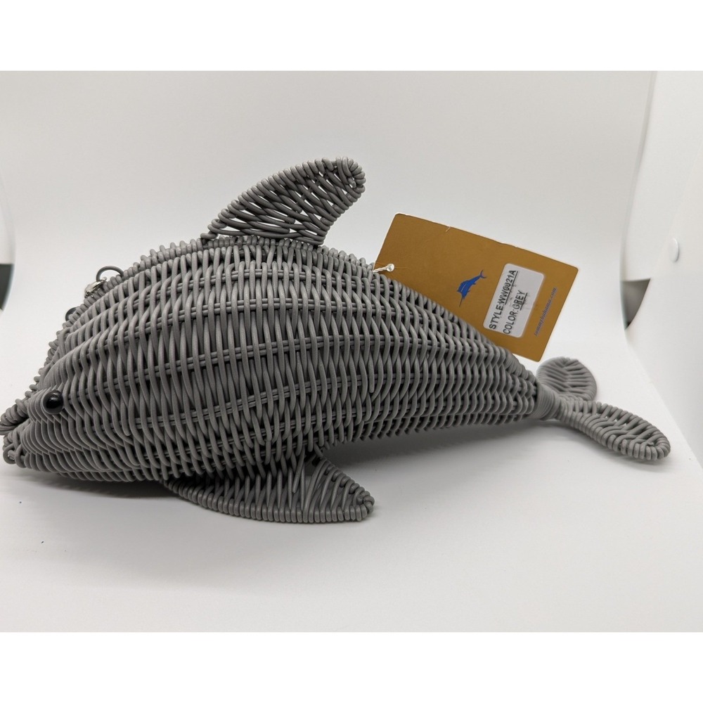 NEW Tommy Bahama Grey Wicker Dolphin Crossbody Bag Novelty Purse WW6021A - Picture 3 of 9
